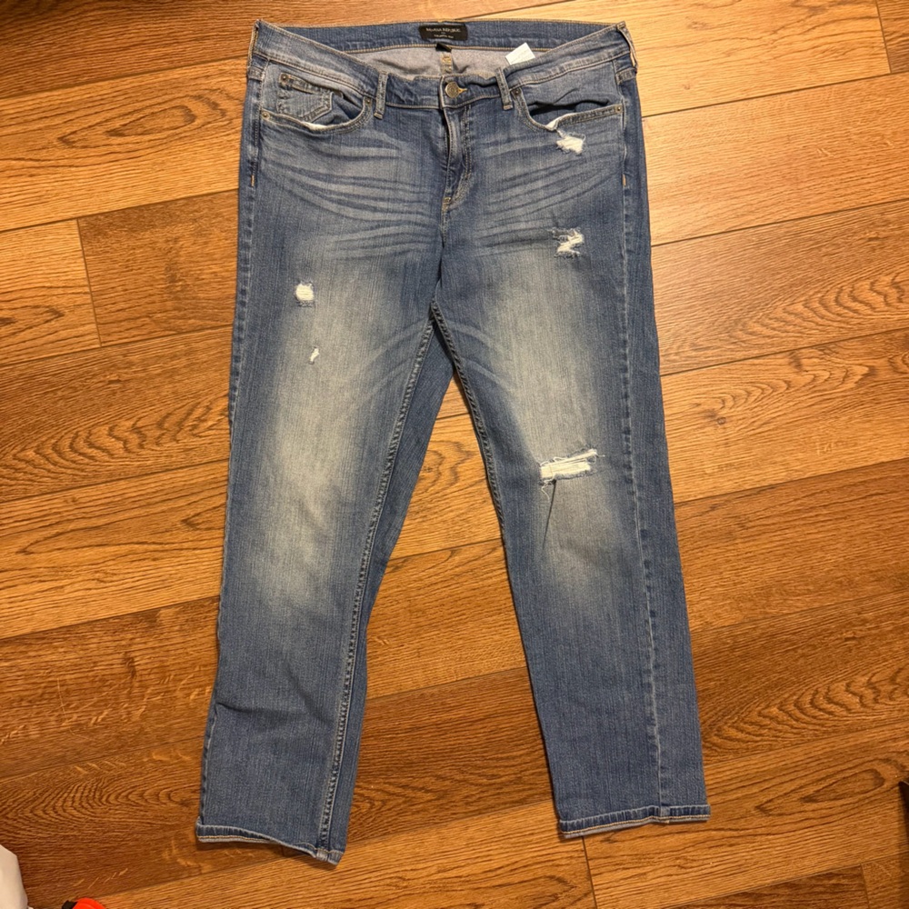 Banana Republic Medium Blue Girlfriend Cropped Jeans with Distressing